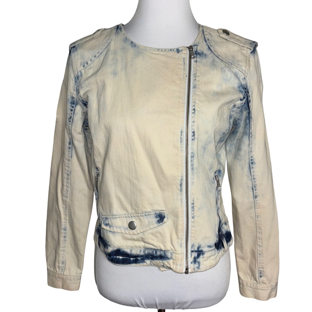 Bar III Cream and Blue Jean Jacket
